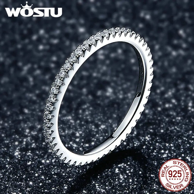 Sterling Silver Geometric Round Clear CZ Circle Finger Ring