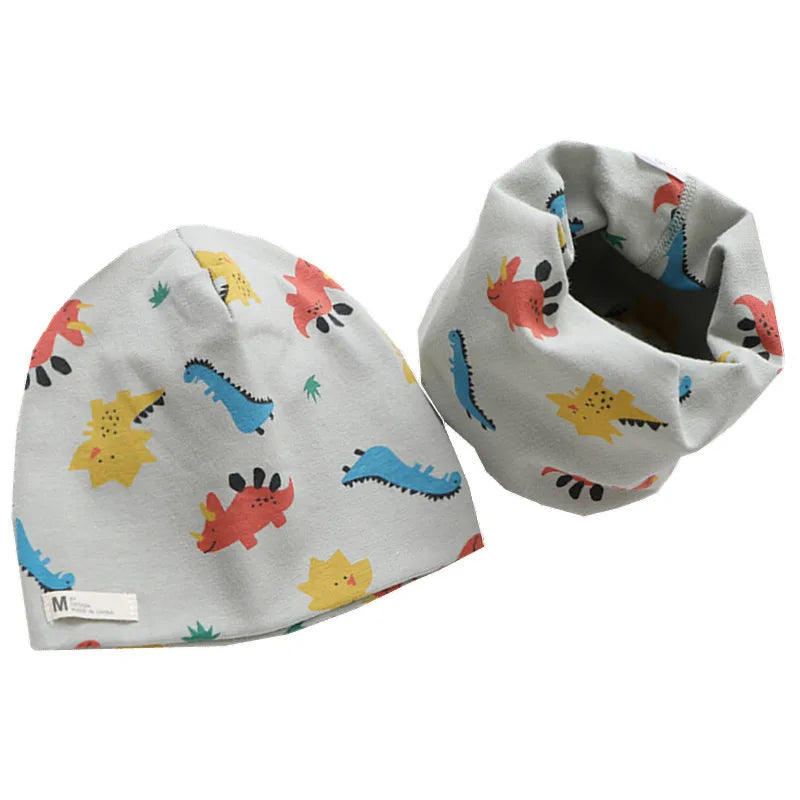 New Spring Autumn Girls Hat Scarf Set Cartoon Owl Star Swan Baby  Kids Hat Set