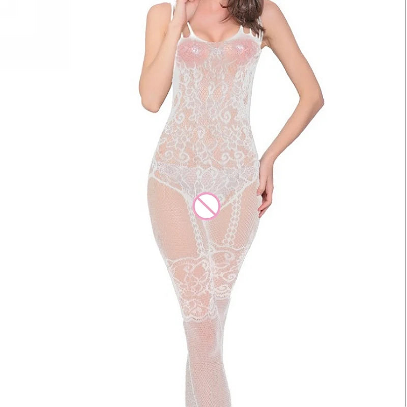 Women Open Crotch Fishnet Bodystocking Crotchless Transparent Plus Size Bodysuit