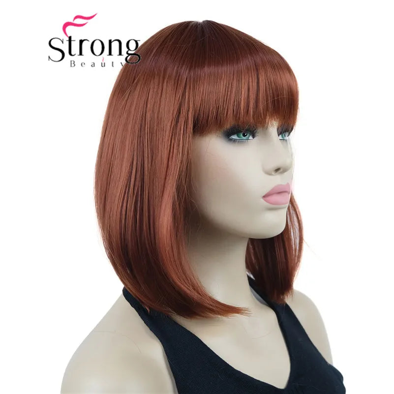 Short Straight Blonde Highlighted Bob With Bangs Synthetic Wig