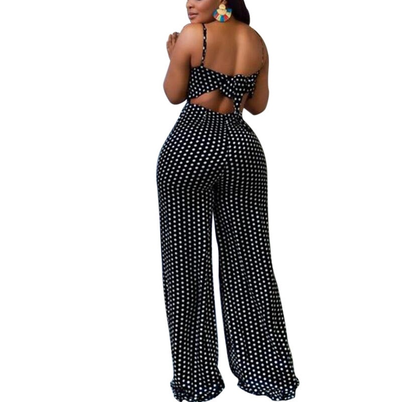 Summer Women's Fashion Spots Printed Sling Wide Leg Jumpsuitl Dresses