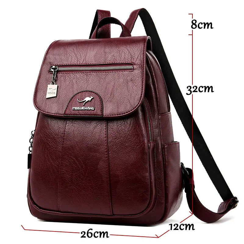 Women Leather Vintage Backpack Girls School Bag Travel Bagpack for Ladies