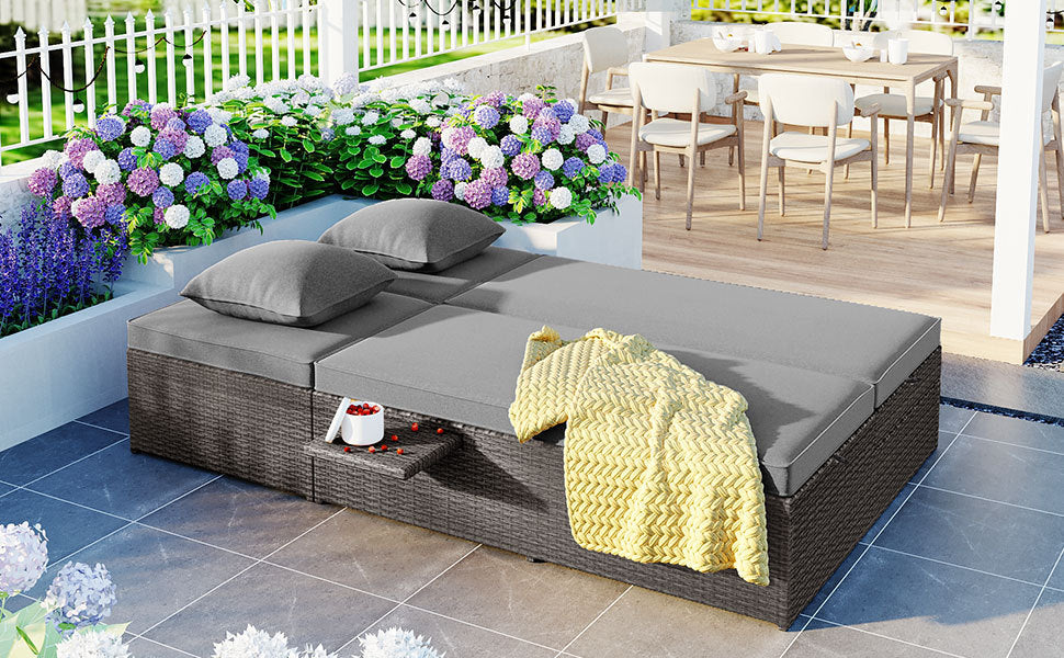 Outdoor Double Sunbed, Wicker Rattan Patio Reclining Chairs