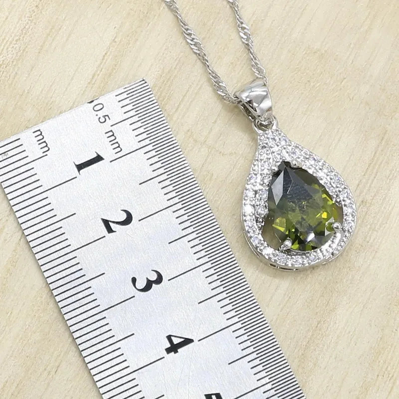 New Green Peridot Zircon SilverJewelry Set