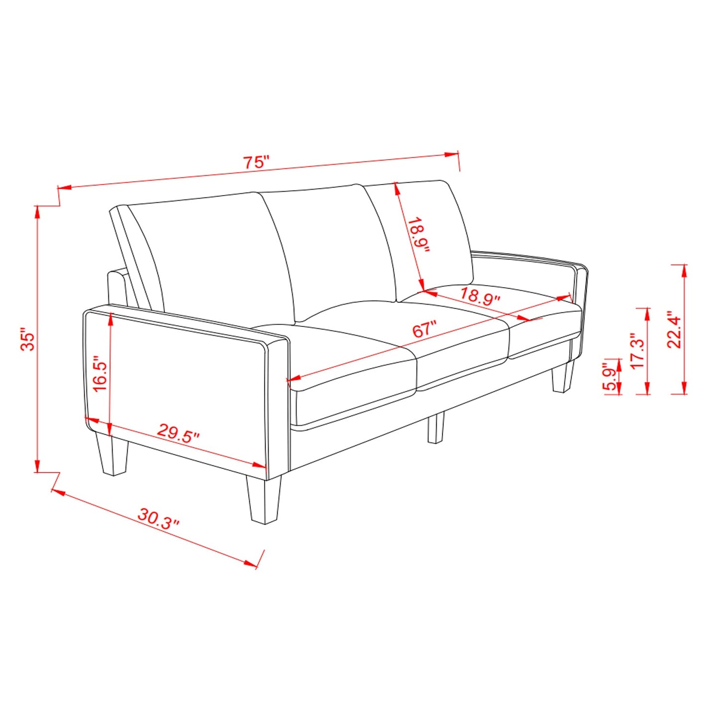 Modern Living Room Furniture Sofa in Dark Grey Fabric