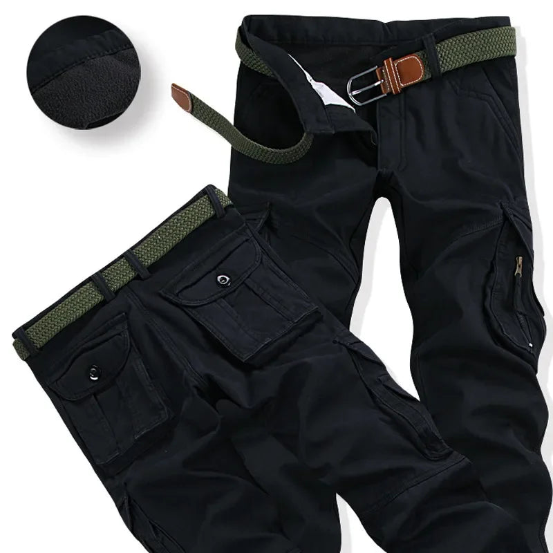 Men's Winter Pant Thick Warm Cargo Pant Casual Fleece Pocket Fur Trouser