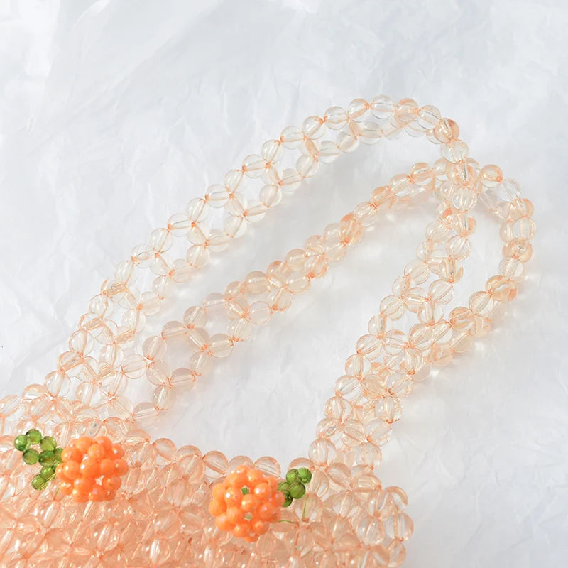 Retro Orange Beaded Bag Clear Crystal Jelly Clutch Bag