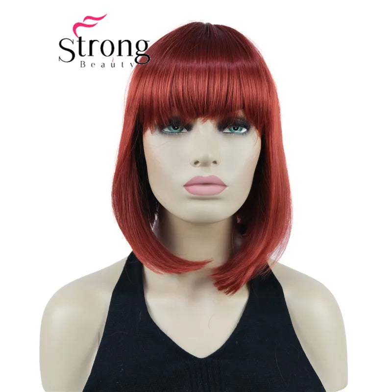 Short Straight Blonde Highlighted Bob With Bangs Synthetic Wig