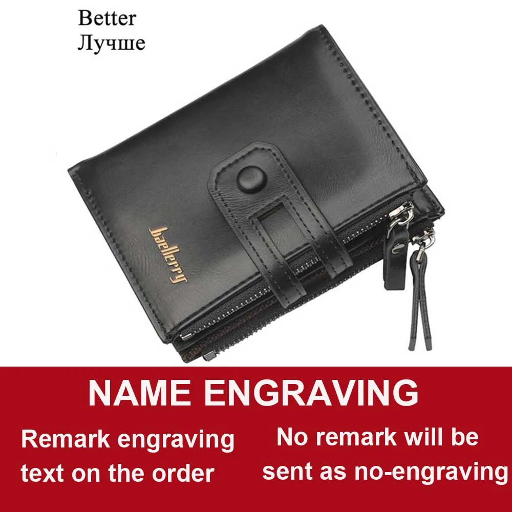 Name Engraving Men Wallets Leather Double Zipper