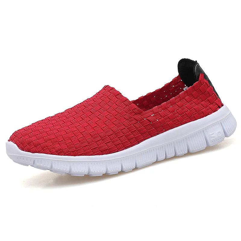 New Women Flats Autumn Casual Shoes Woman Sneakers Breathable Female Woven Shoes