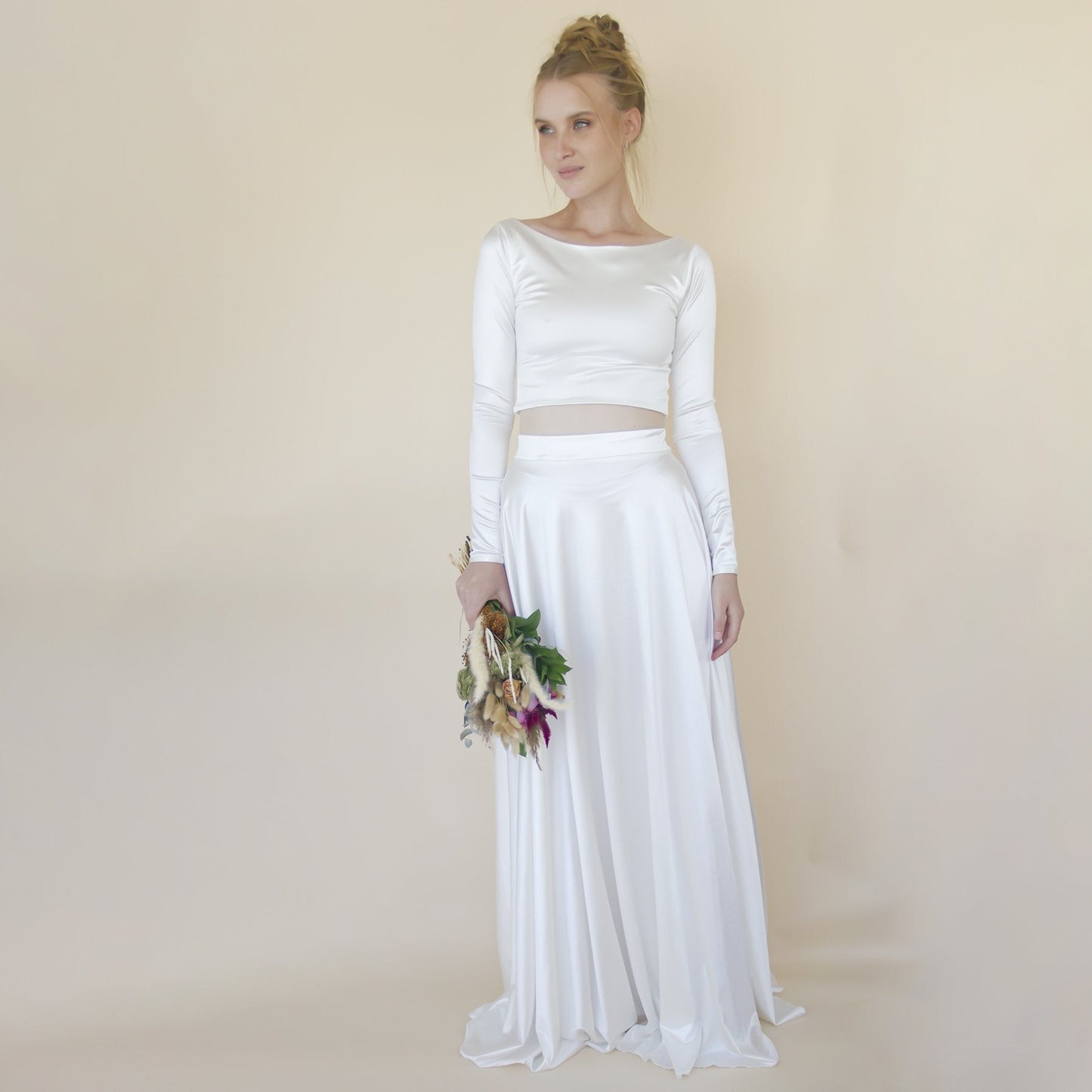 Wedding Dress Separates, Two Piece Wedding Outfit, Silky Wedding Top & Skirt