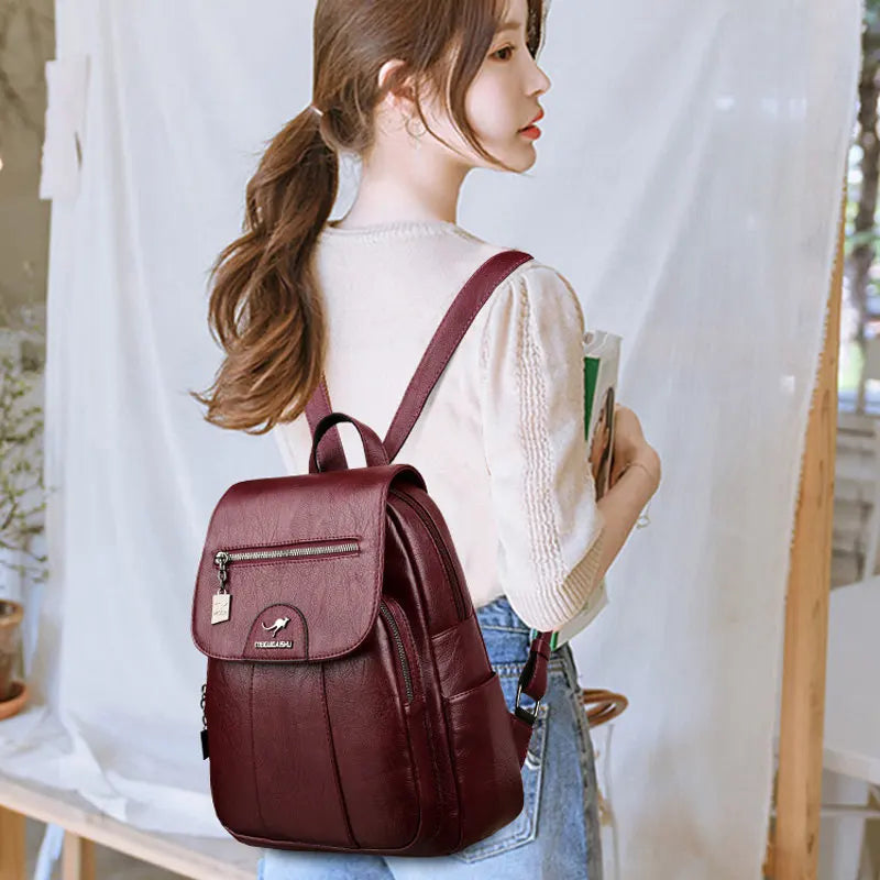 Women Leather Vintage Backpack Girls School Bag Travel Bagpack for Ladies