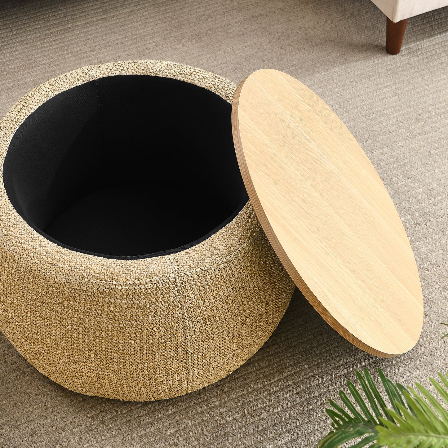 Round Storage Ottoman, Work as End Table and Ottoman