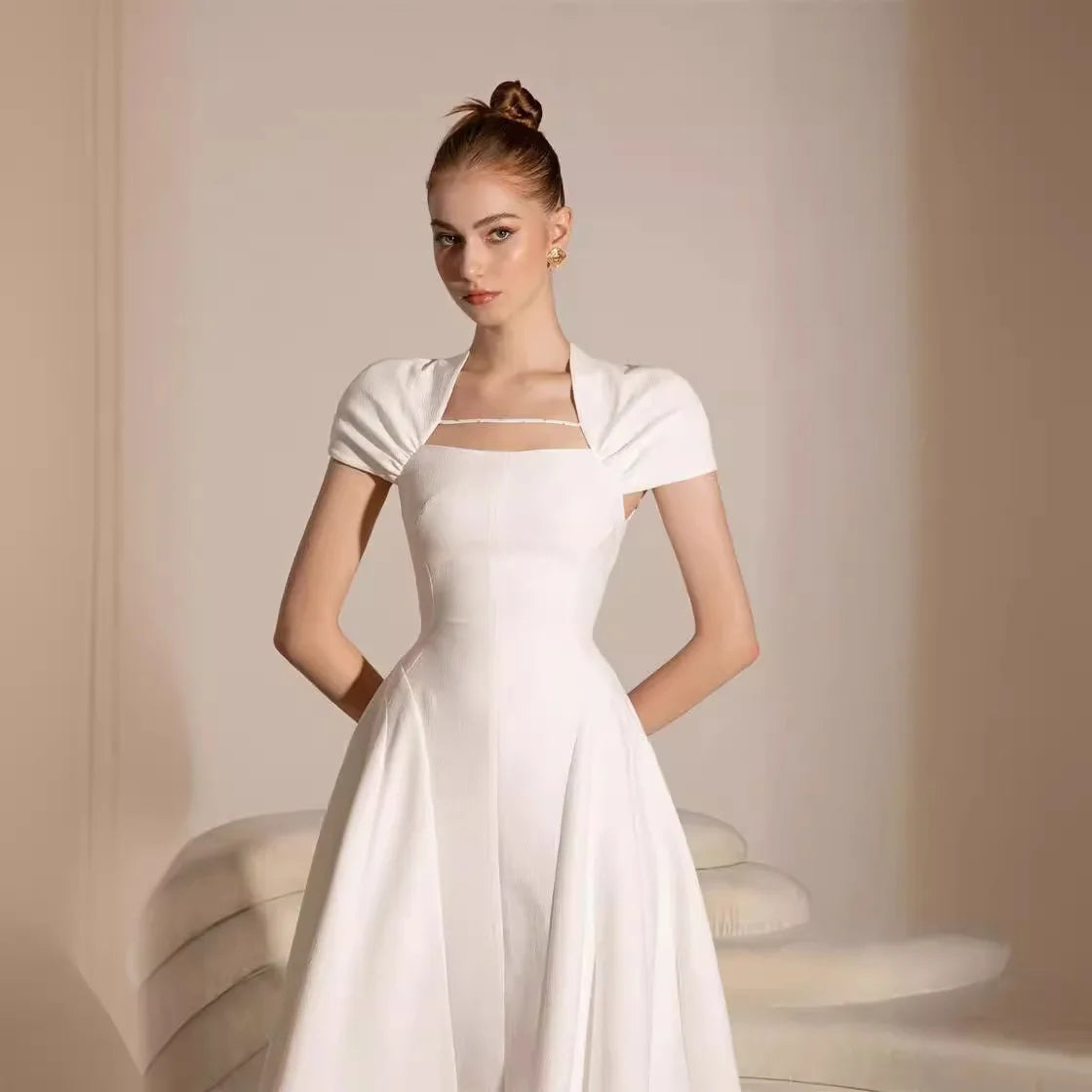 Tight Fold Zipper Elegant Women's Clothing White Long Women's Dresses