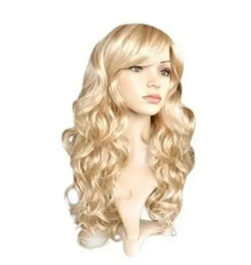 QQXCAIW Long Wavy Natrual Blonde  60 Cm Synthetic Hair Wigs