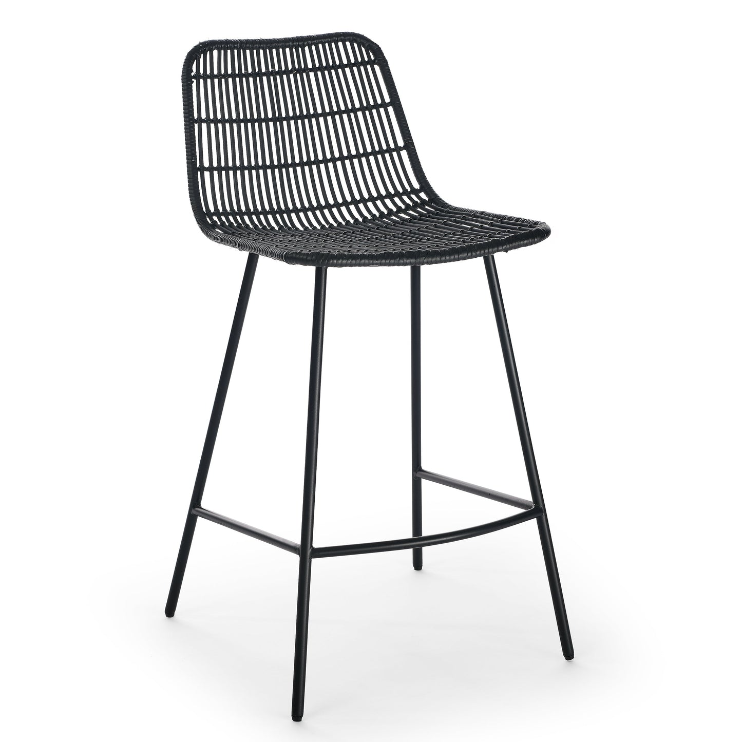 Set of 2, Natural Rattan Indoor Counter Chair , Black Finish Steel Legs