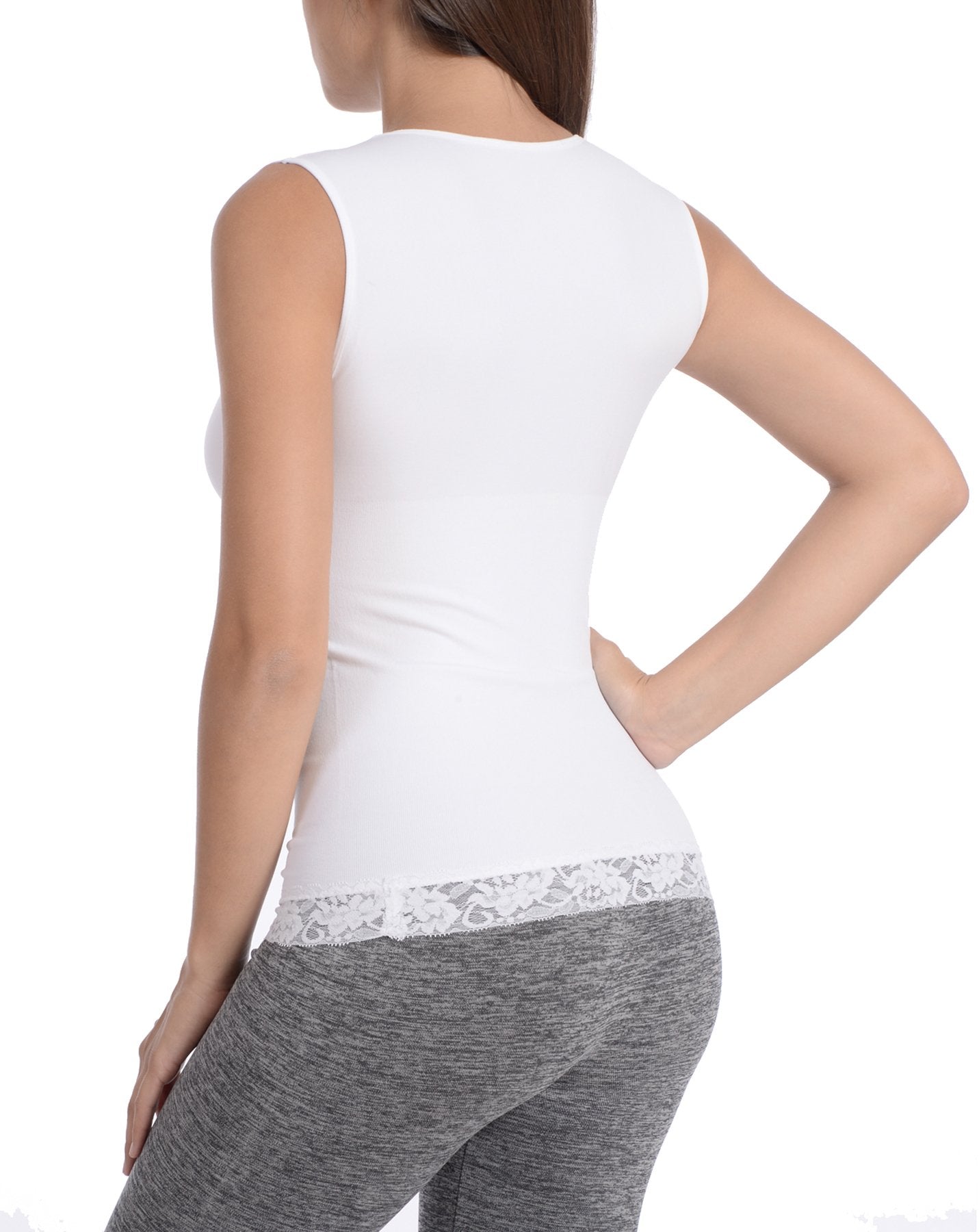 Seamless Shaping Tank Top With Lace Detail White