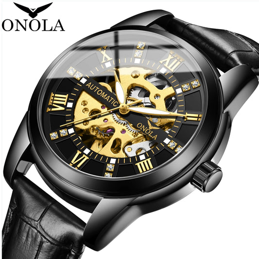 Men's Business Mechanical Watch Waterproof Automatic Watch Men'S Leather Watch