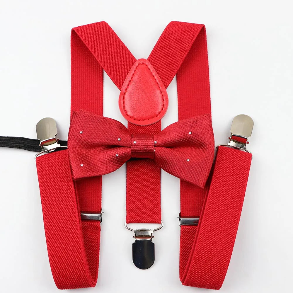 Polyester Y-Back Braces Two Colors Bow Tie Adjustable Elastic Kids