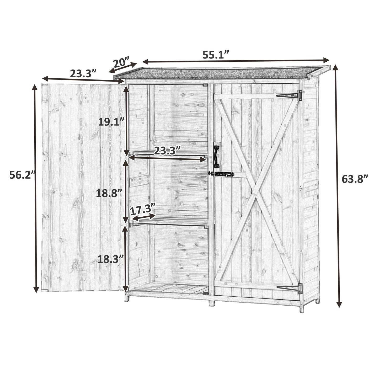 Outdoor 5.3ft Hx4.6ft L Wood Storage Shed Tool Organizer,Garden Shed