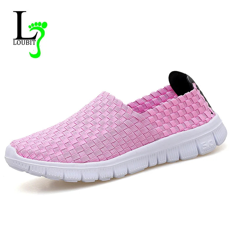 New Women Flats Autumn Casual Shoes Woman Sneakers Breathable Female Woven Shoes