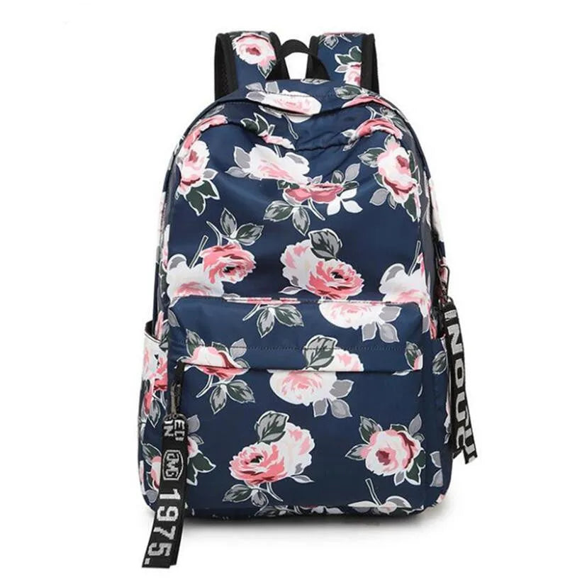 Teenage Girls Schoolbag Children Black Flower Backpack