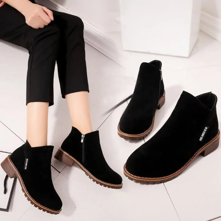 Women Winter Snow Boots Ladies Warm Wool Suede Booties Casual Mid-Heels Boots