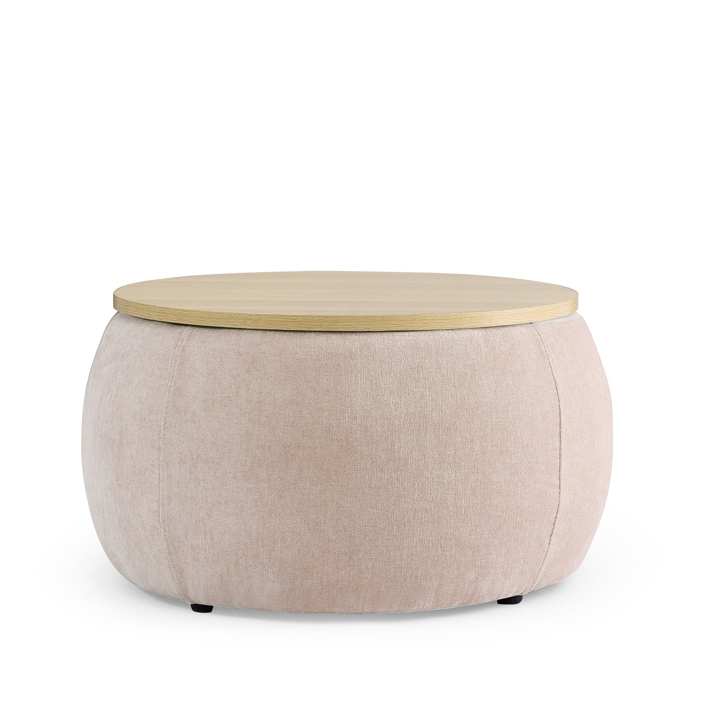 Round Storage Ottoman, 2 in 1 Function, Work as End Table and Ottoman