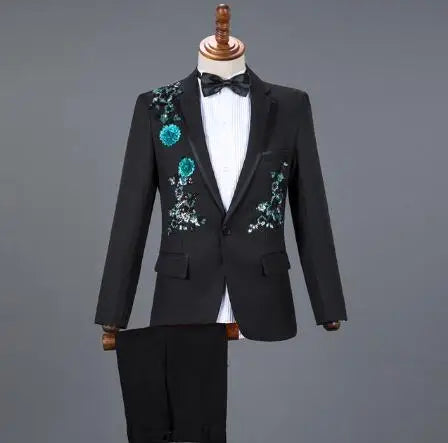 White Embroidered Diamond Suit Men Wedding Groom Tuxedo Suits