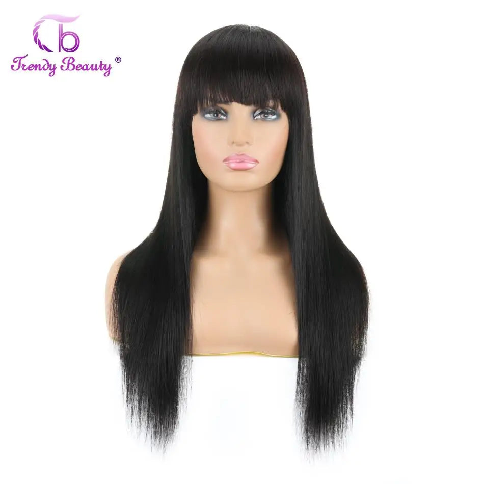 Peruvian Straight Human Hair Wigs With Bangs