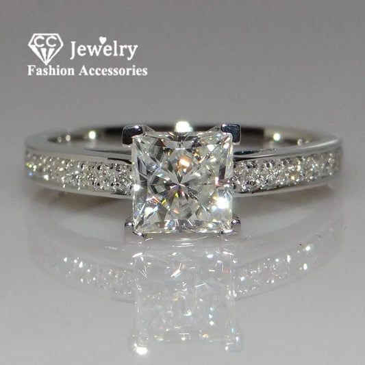 Silver Color Simple Design Princess Square Wedding Engagement Ring