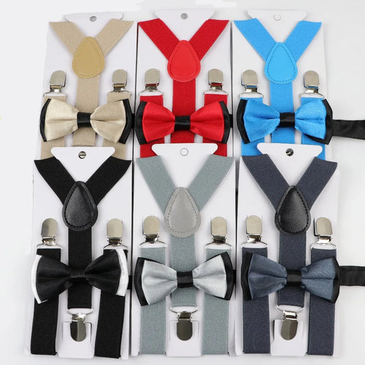 Polyester Y-Back Braces Two Colors Bow Tie Adjustable Elastic Kids