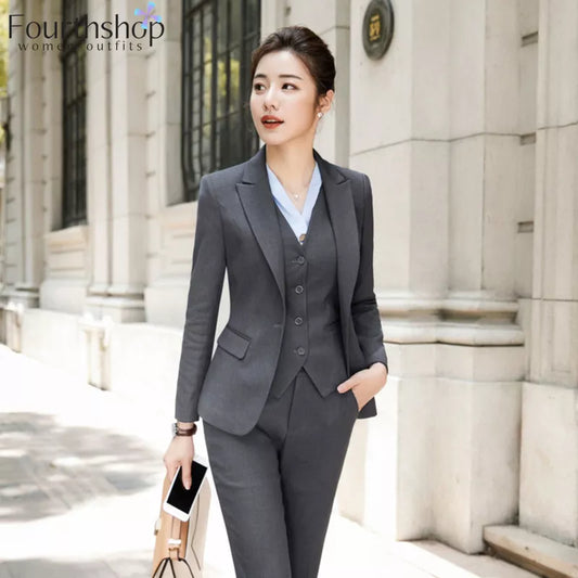 Pant Suits Office Lady Formal Pants Blazer Set Casual Trousers Jacket Suit