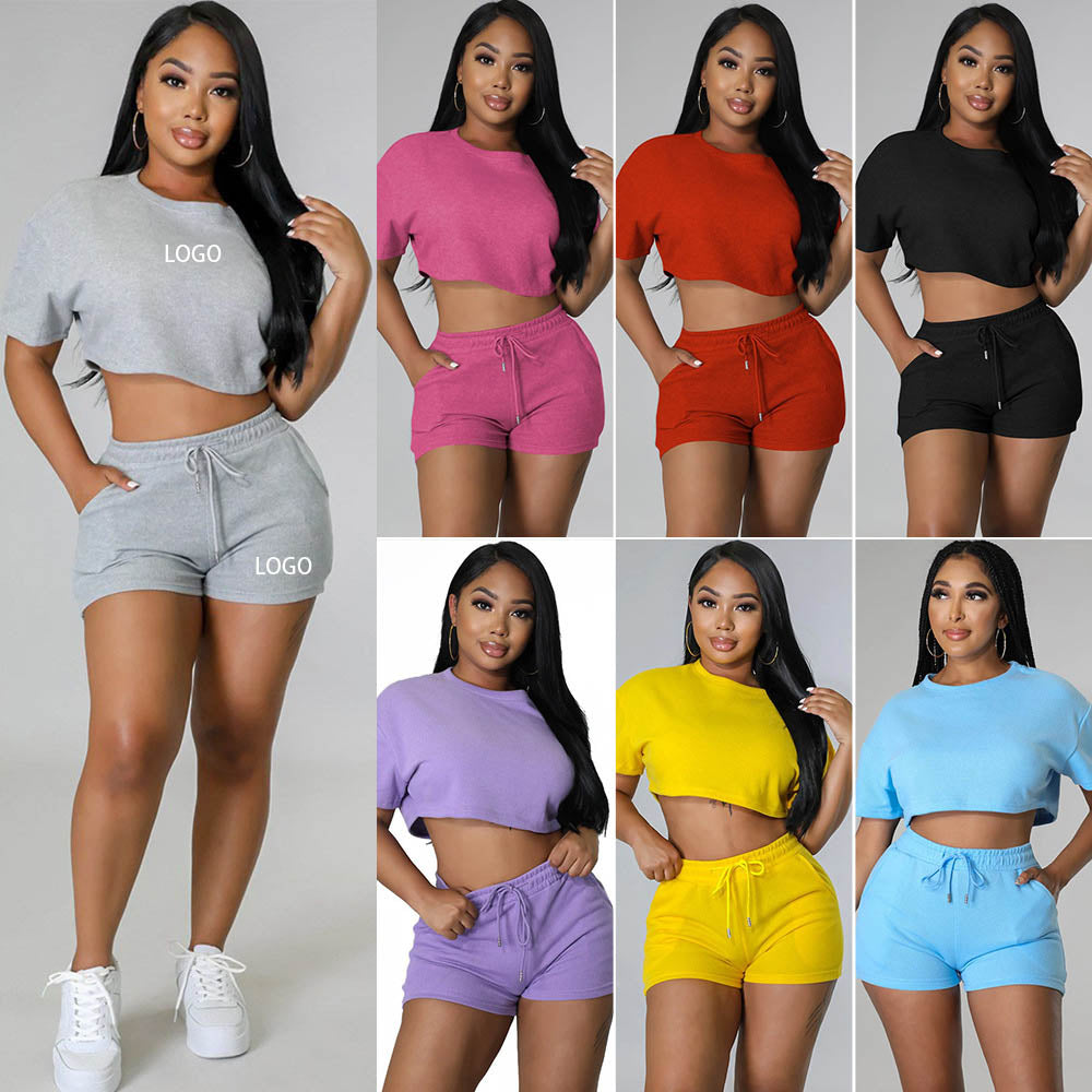 T Shirt Crop Top and Short Sets Women Clothing Sport Wear Workout Clothing