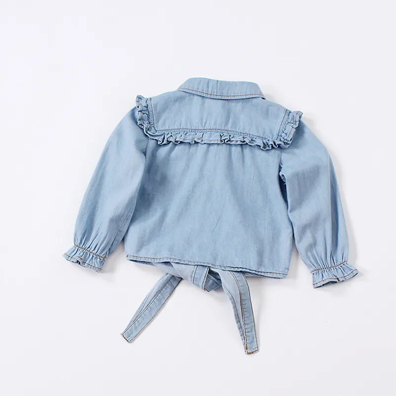 Summer Shirt Cotton Girls Clothes Casual Ruffles Denim Blouse