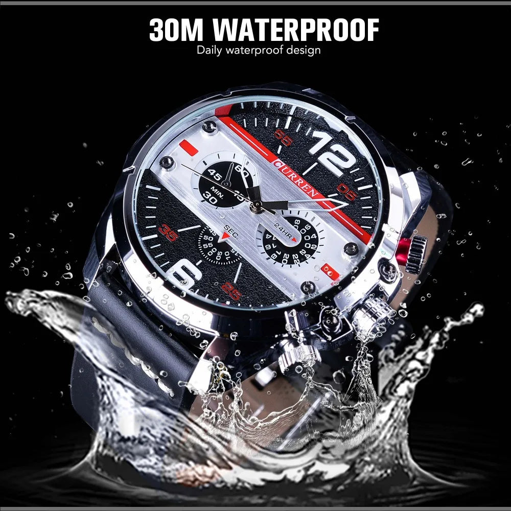 Wrist Sport Wristwatch Waterproof Leather Men's Quartz Watch Relogio Masculino