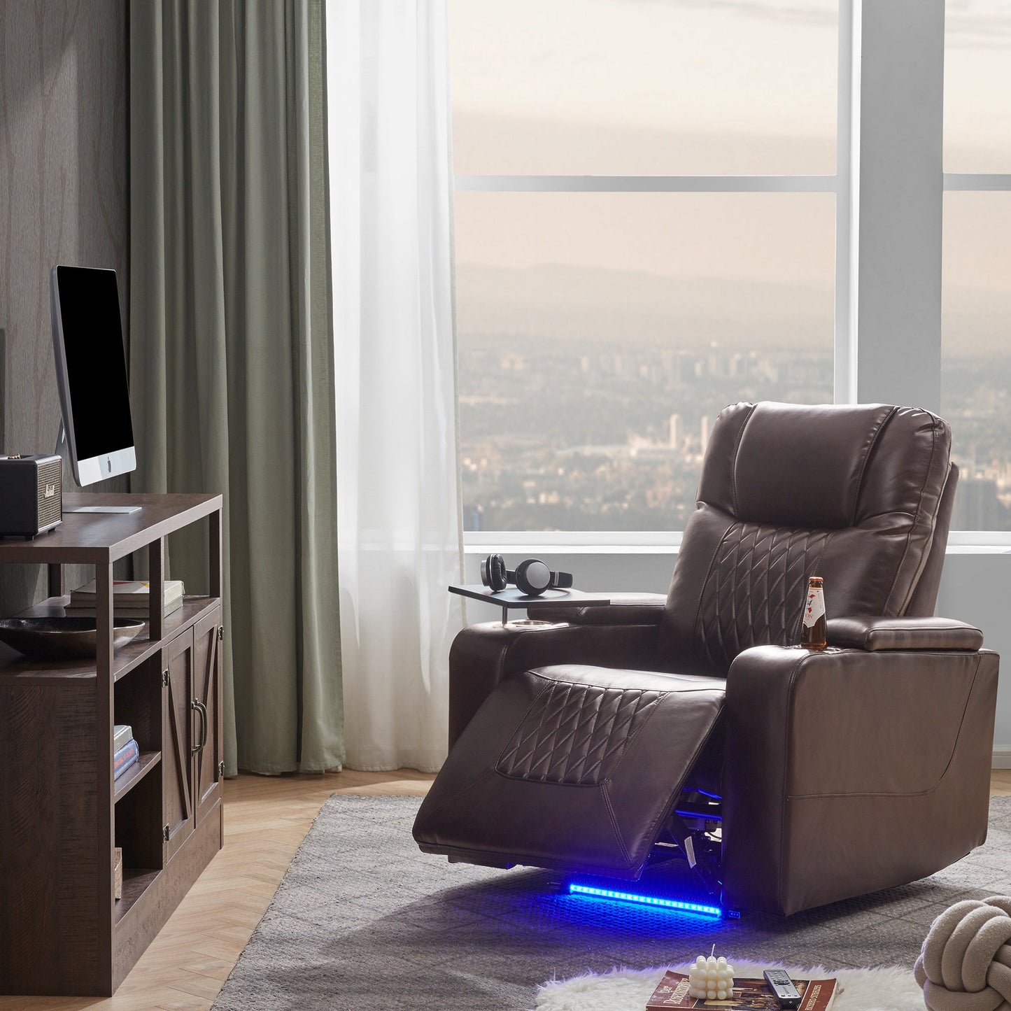 Power Motion Recliner With USB Charging Port and Hidden Arm Storage