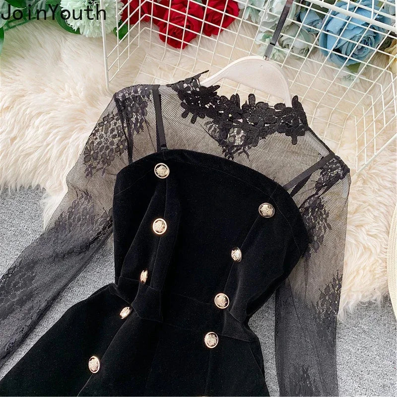 Women Clothing Tunic Fashion Patchwork Jumpsuit Black Velvet Rompers