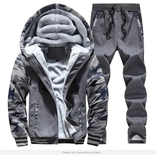 Winter Padded Sports Camouflage Clothing 2 Piece Set Men's Thickened Warm