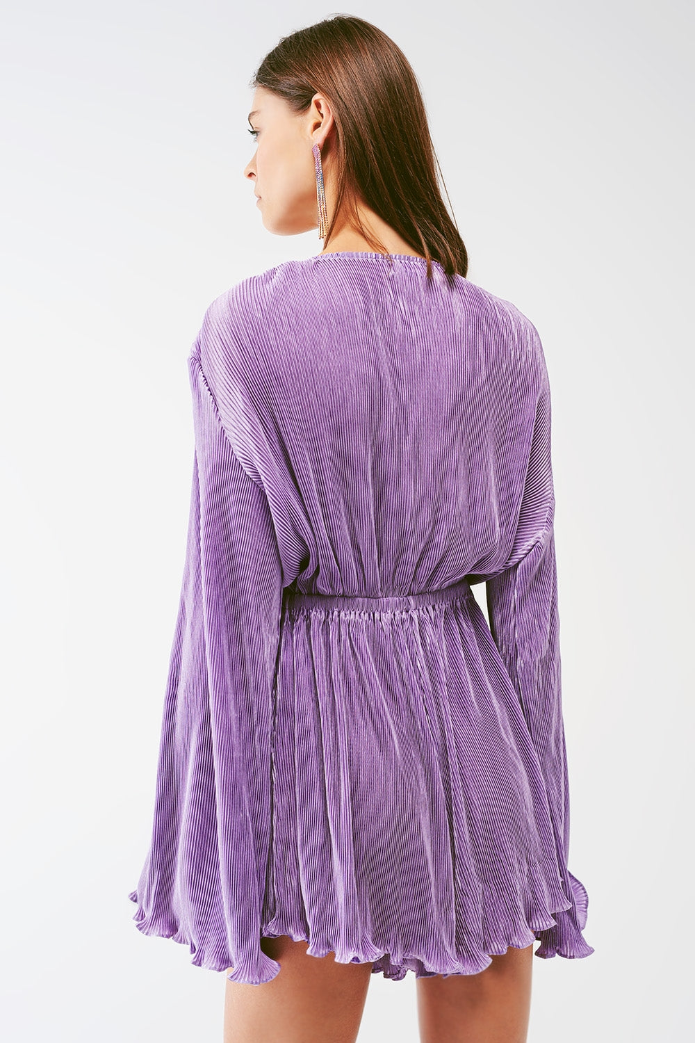 Satin Wrap Deatil Pleated Romper in Lilac