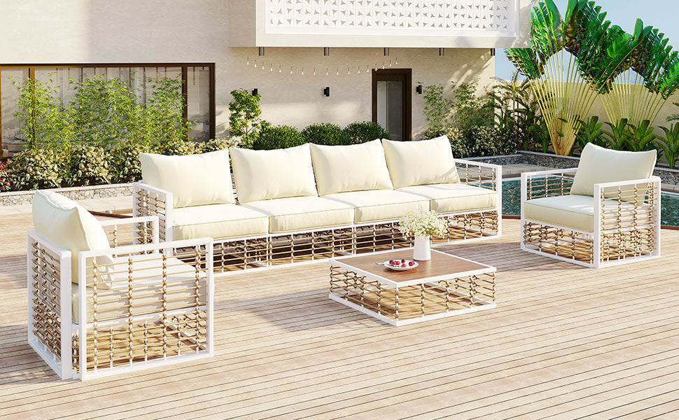 Modern Minimalist 7-Piece Metal Patio Sectional Sofa Set