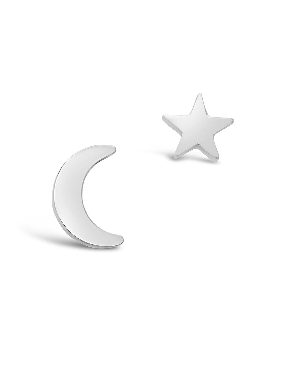 Sterling Silver Crescent & Star Asymmetrical Studs by Sterling Forever