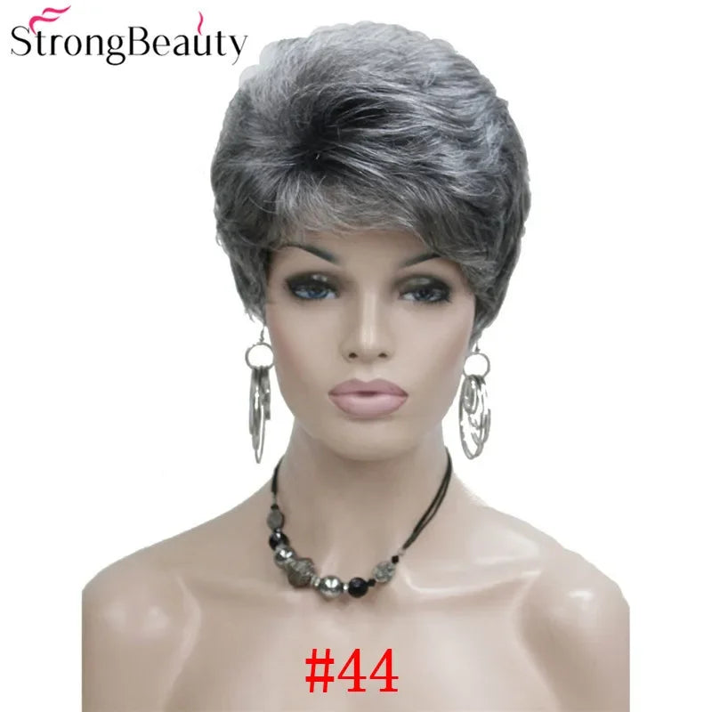 Synthetic Short Straight Hair Puffy Natural Blonde/Silver Grey Wigs With Bangs