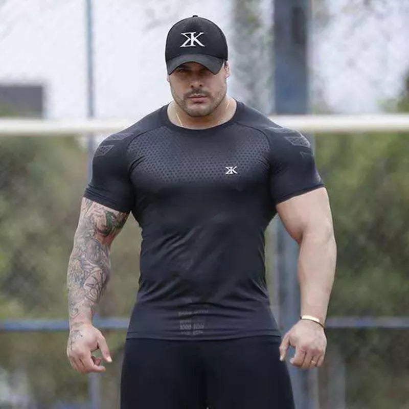 Quick Dry T-Shirt Men Running Sport Skinny Short Tee