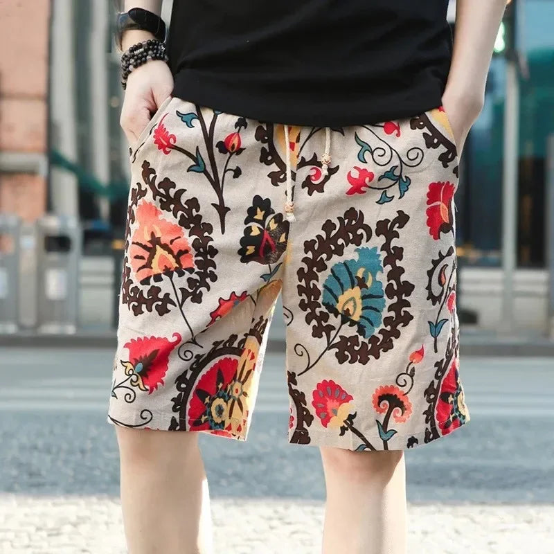 Streetwear Summer Fashion Men Shorts Cotton Linen Beach