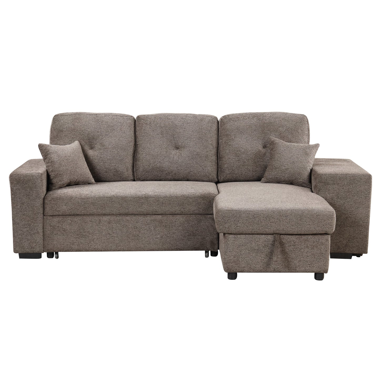 Reversible Sleeper Sectional Sofa Bed With Side Shelf and 2 Stools