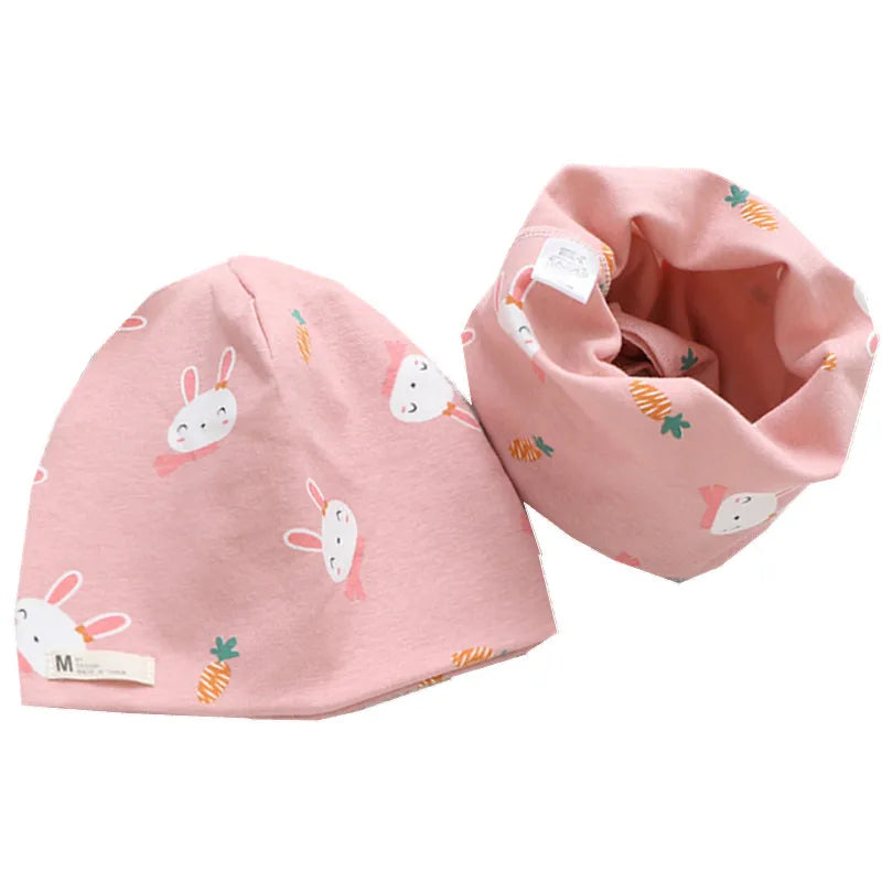 New Spring Autumn Girls Hat Scarf Set Cartoon Owl Star Swan Baby  Kids Hat Set