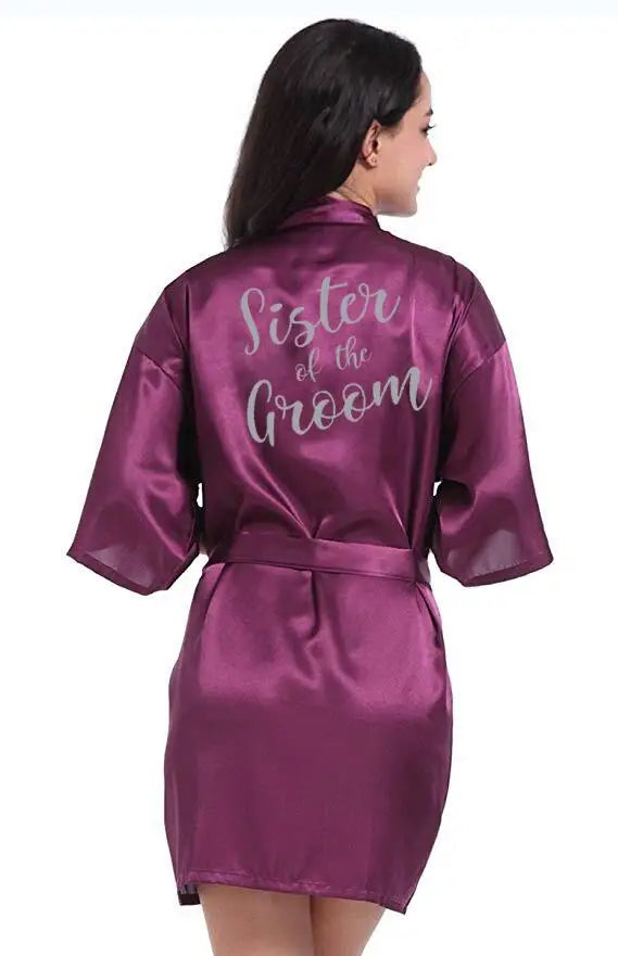 New Purple Robe Silver Writing Kimono Bridesmaid Satin Robe