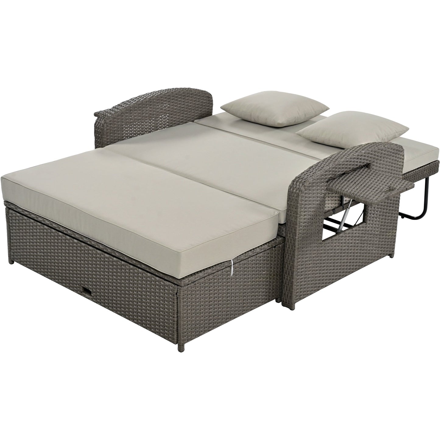 PE Wicker Rattan Double Chaise Lounge, 2-Person Reclining Daybed