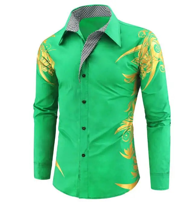 Stamped Printed Shirt Long Sleeve Men's Business Casual Shirts